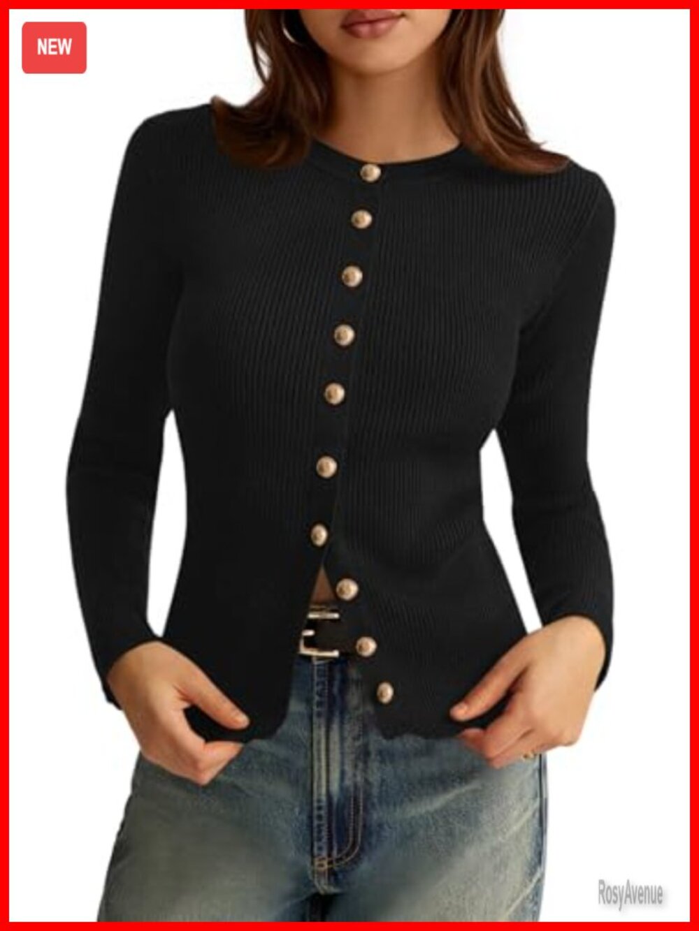 Lightweight Ribbed Knit Button Down Crewneck Cardigan Sweater